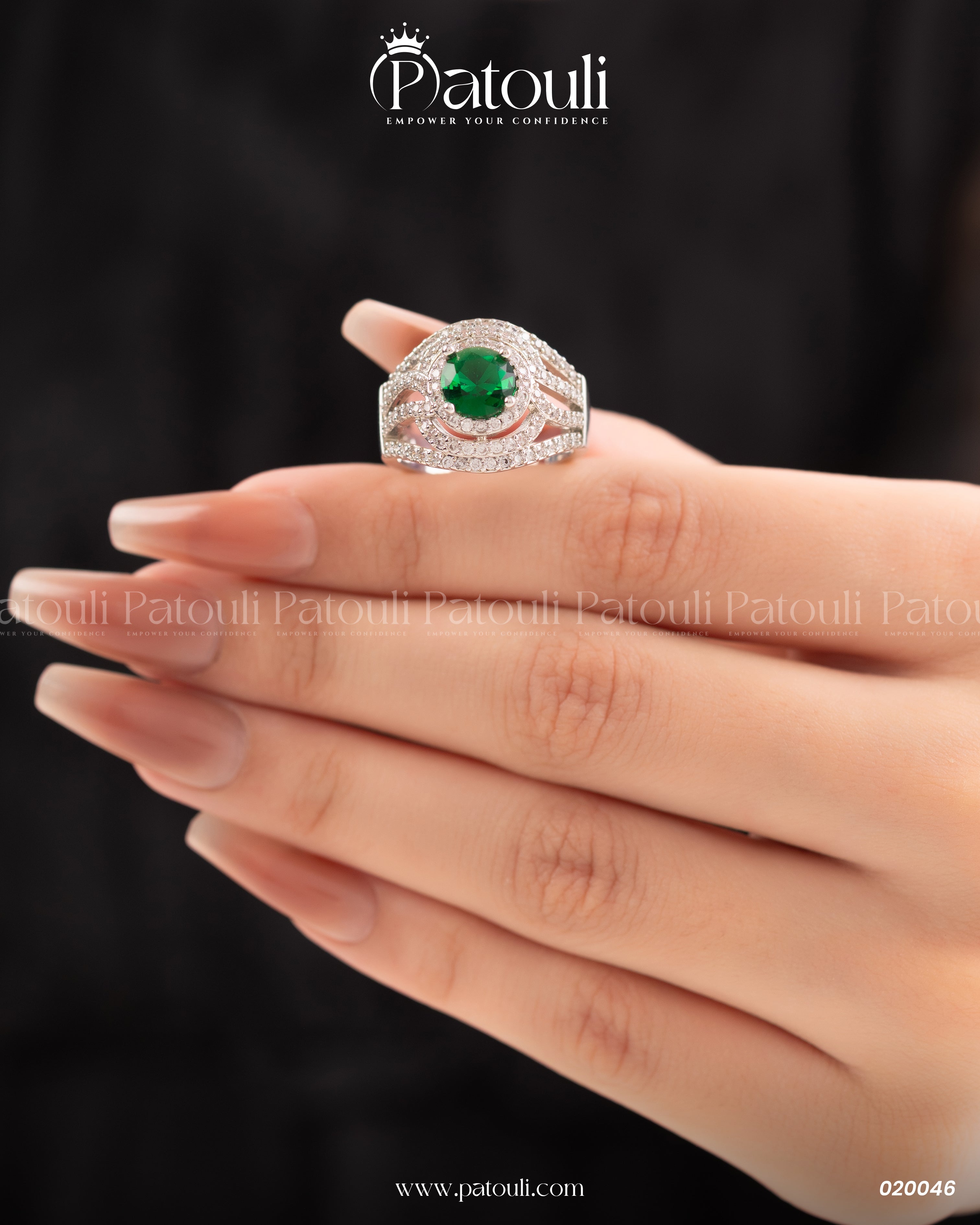 Green Emerald Multi Layer Silver Ring