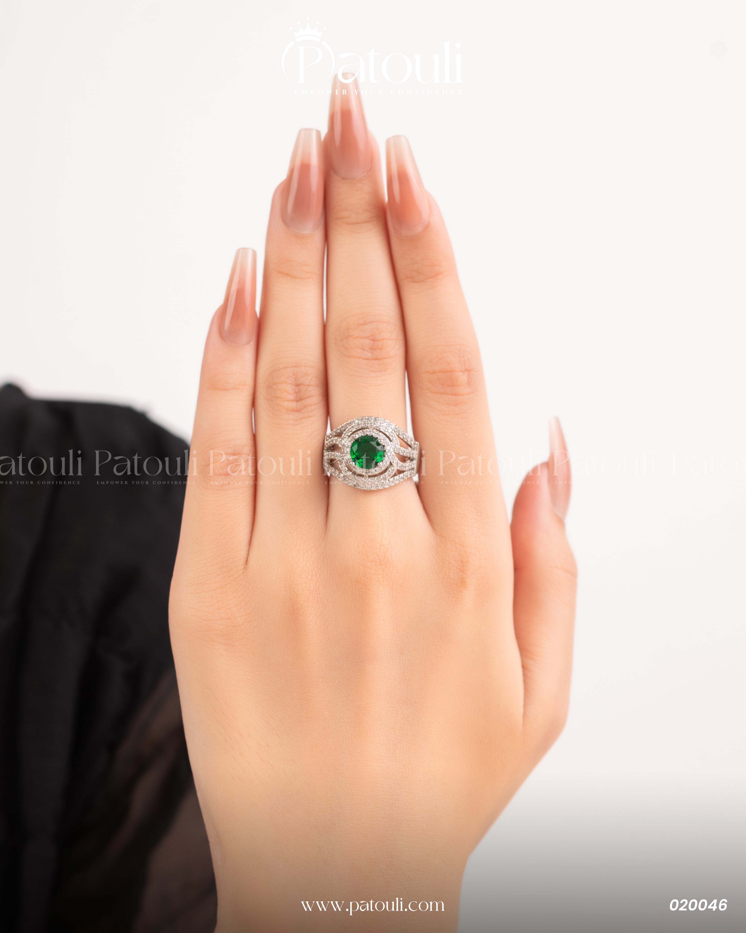 Green Emerald Multi Layer Silver Ring