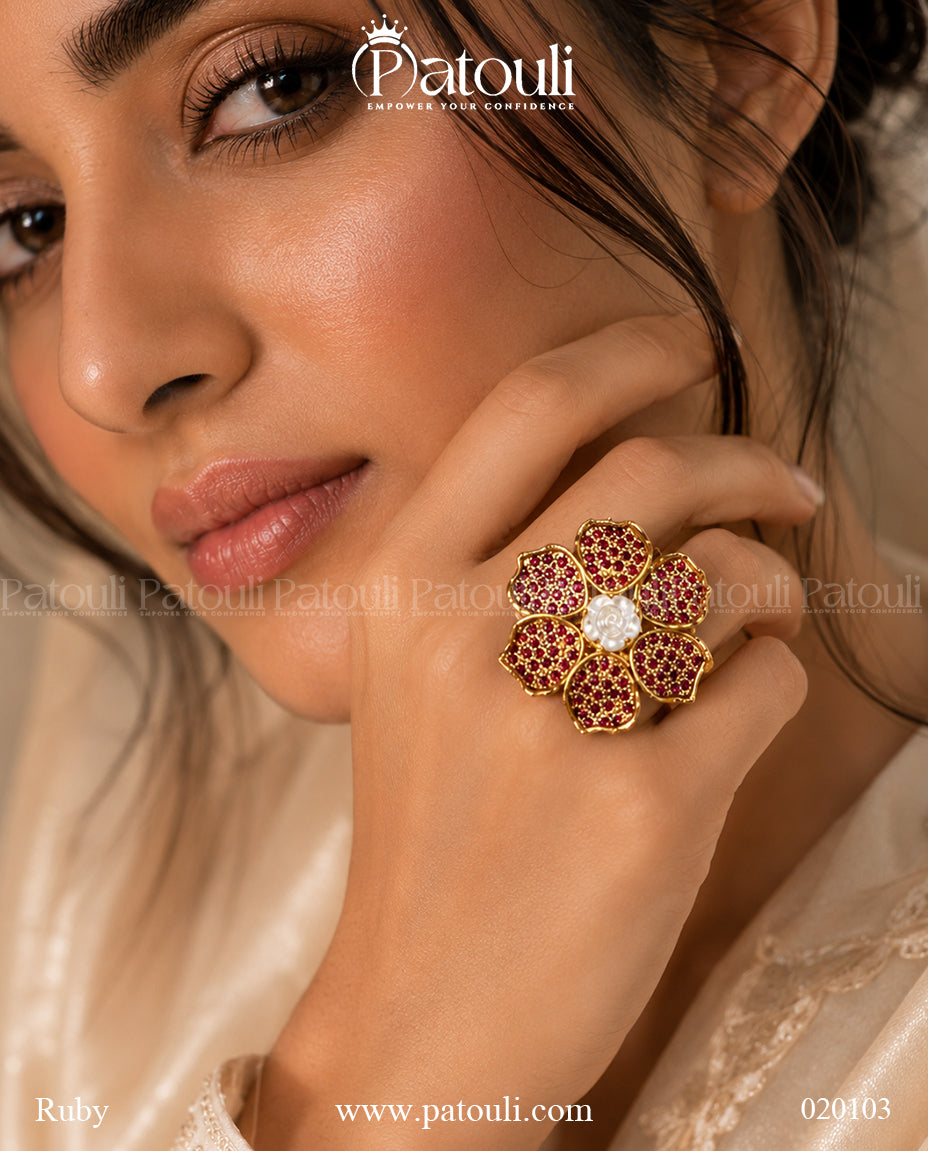 Blossom Pavé Crystal Flower Adjustable Ring