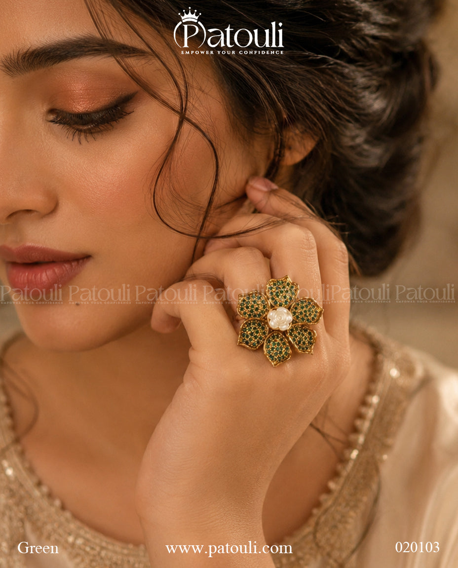 Blossom Pavé Crystal Flower Adjustable Ring