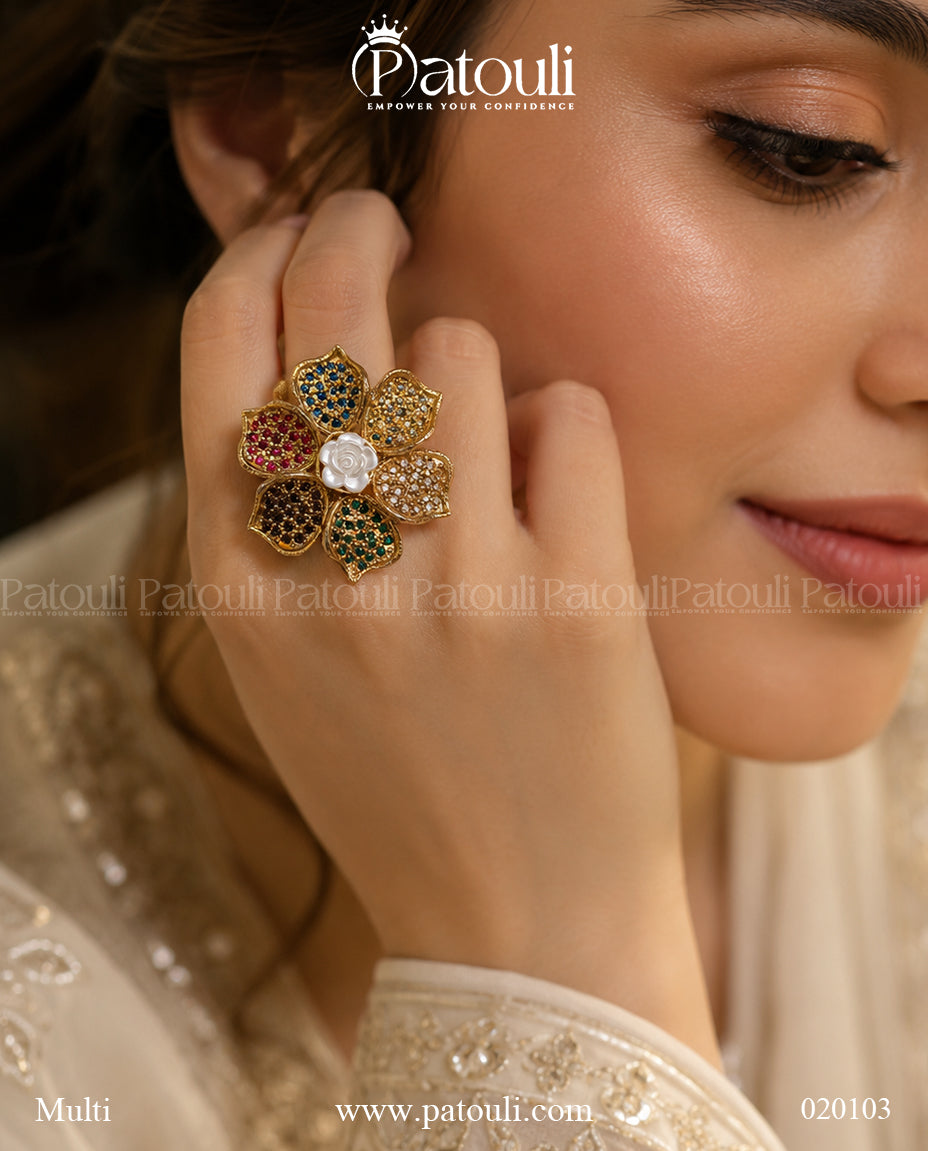 Blossom Pavé Crystal Flower Adjustable Ring