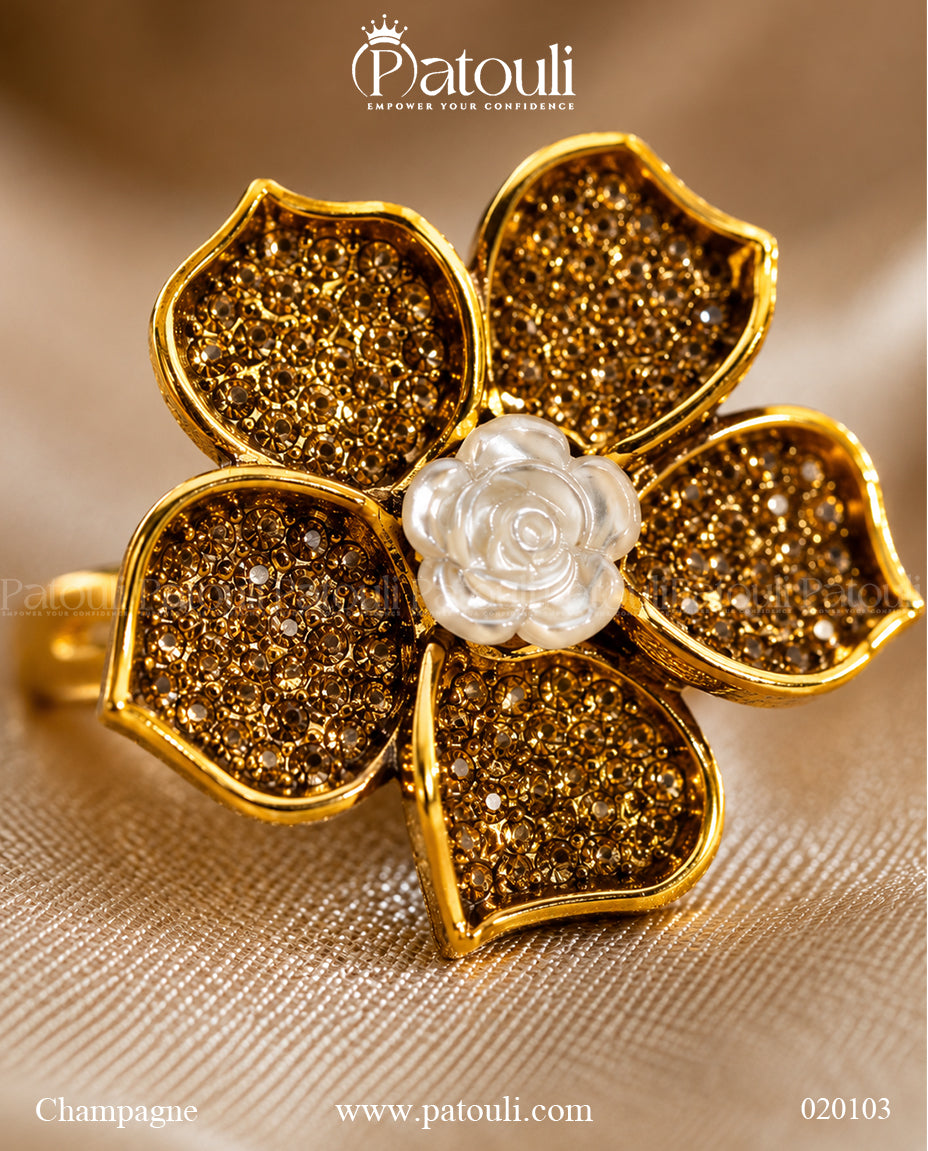 Blossom Pavé Crystal Flower Adjustable Ring