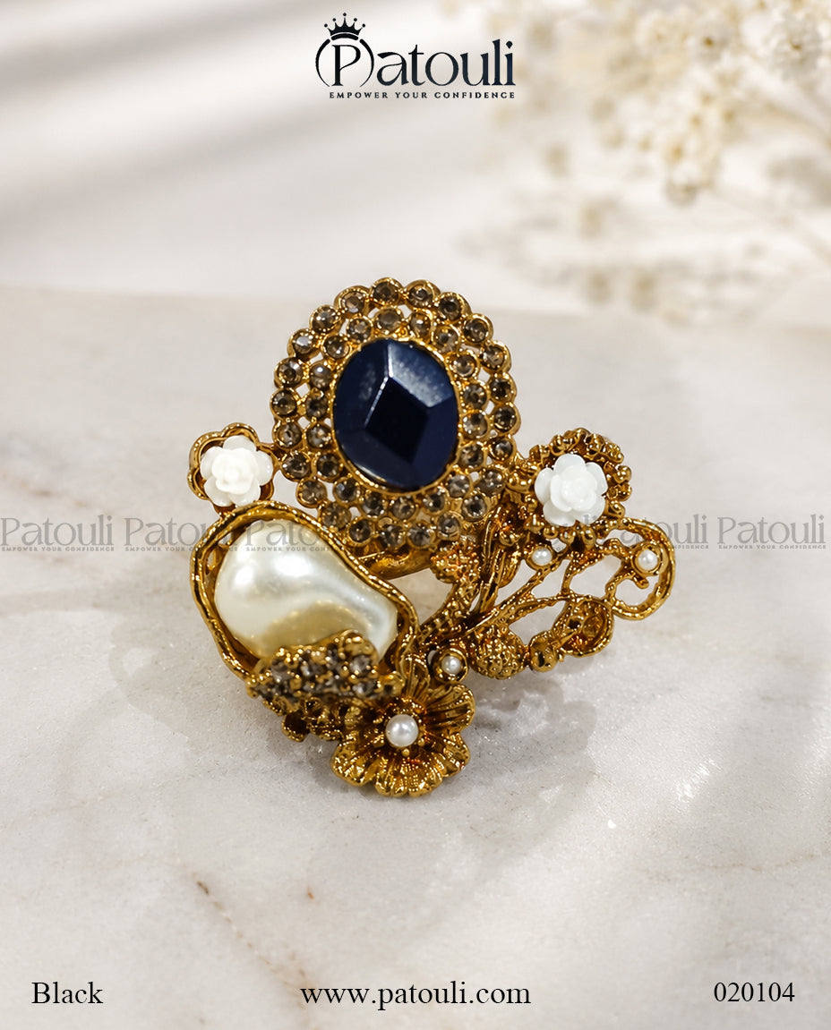 Amara Floral & Pearl Adjustable Ring