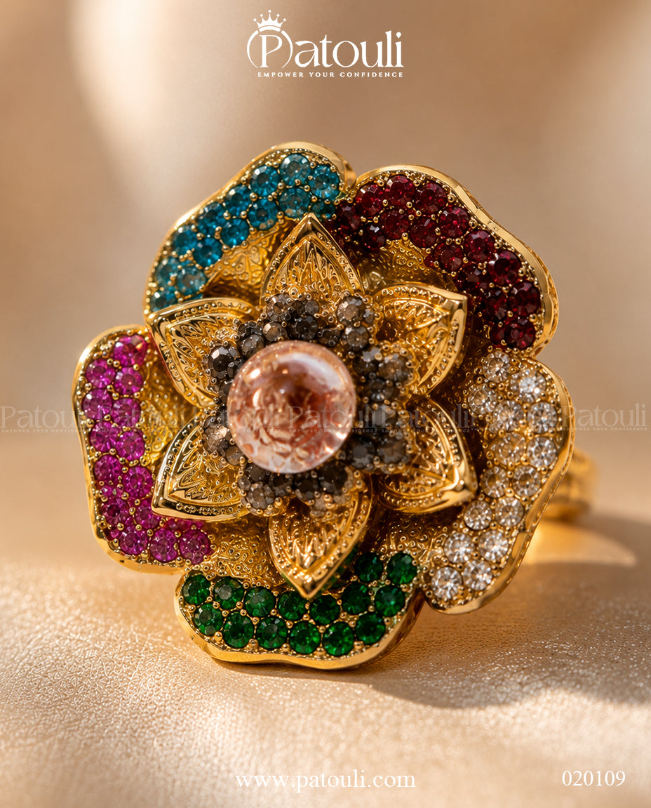 Artisan Multi-Tone Gemstone Flower Ring