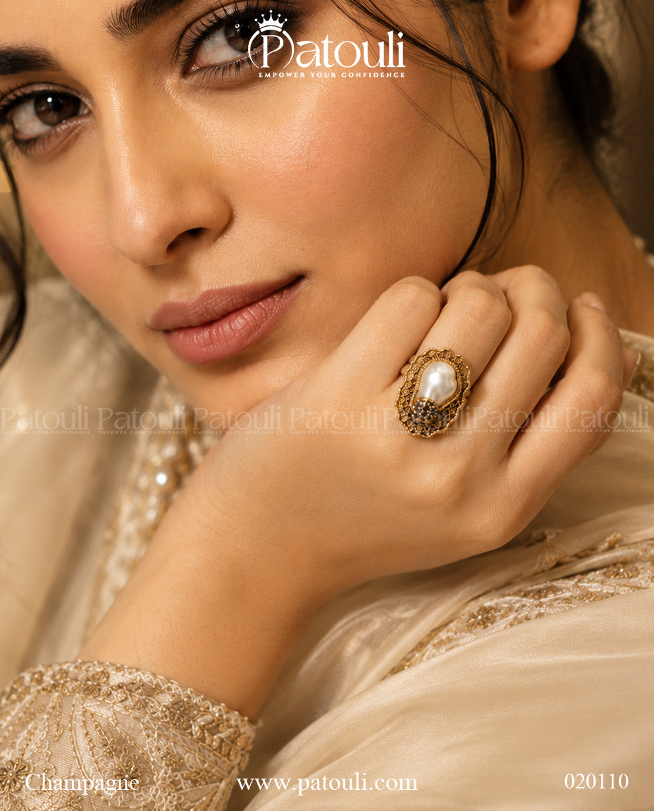 Mystic Forest Baroque Pearl Adjustable Ring