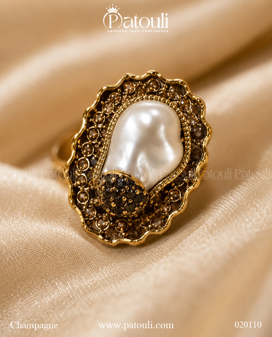 Mystic Forest Baroque Pearl Adjustable Ring