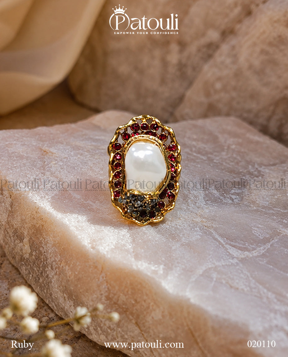 Mystic Forest Baroque Pearl Adjustable Ring