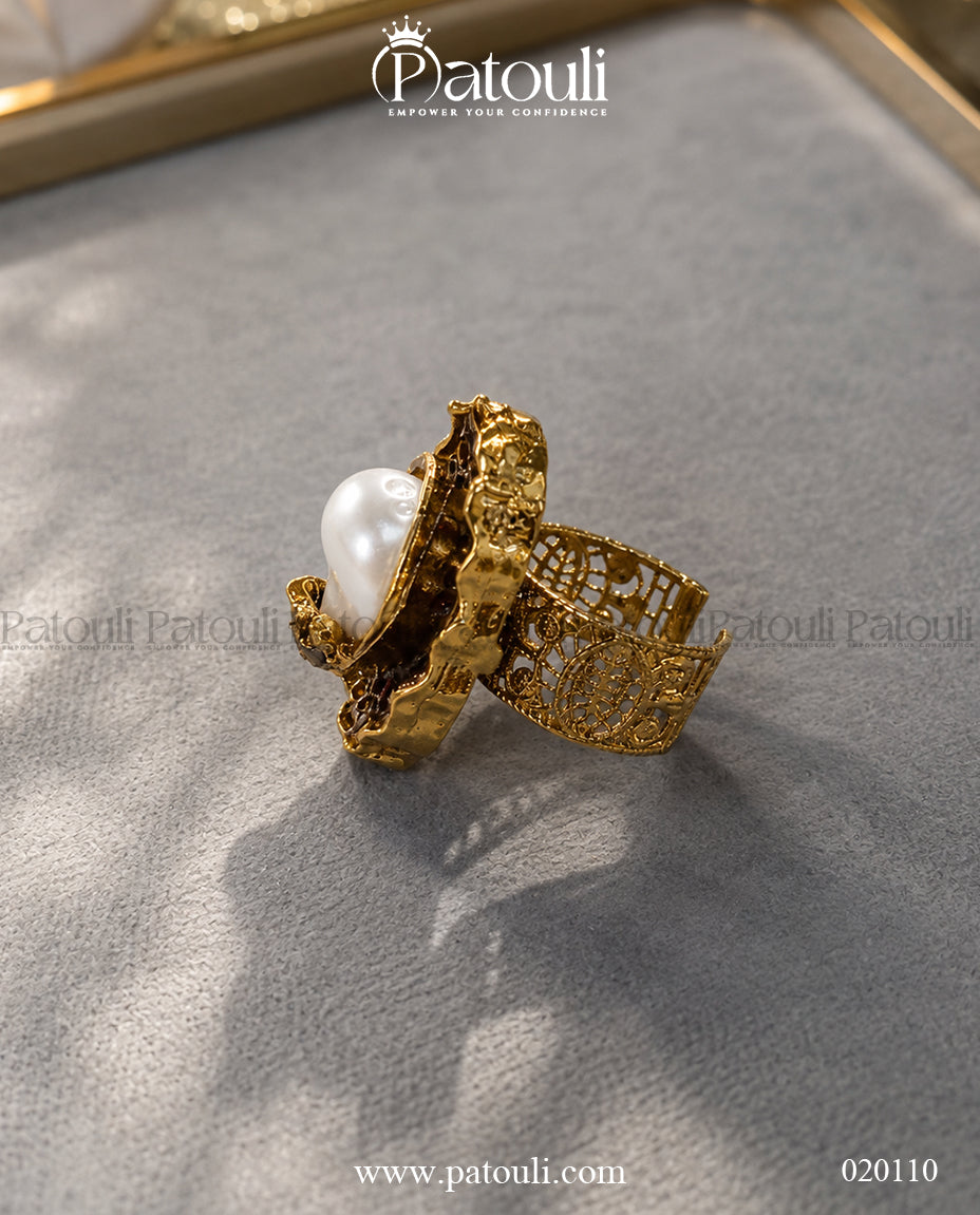 Mystic Forest Baroque Pearl Adjustable Ring