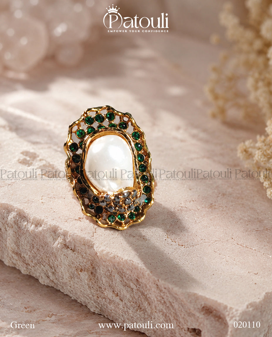 Mystic Forest Baroque Pearl Adjustable Ring