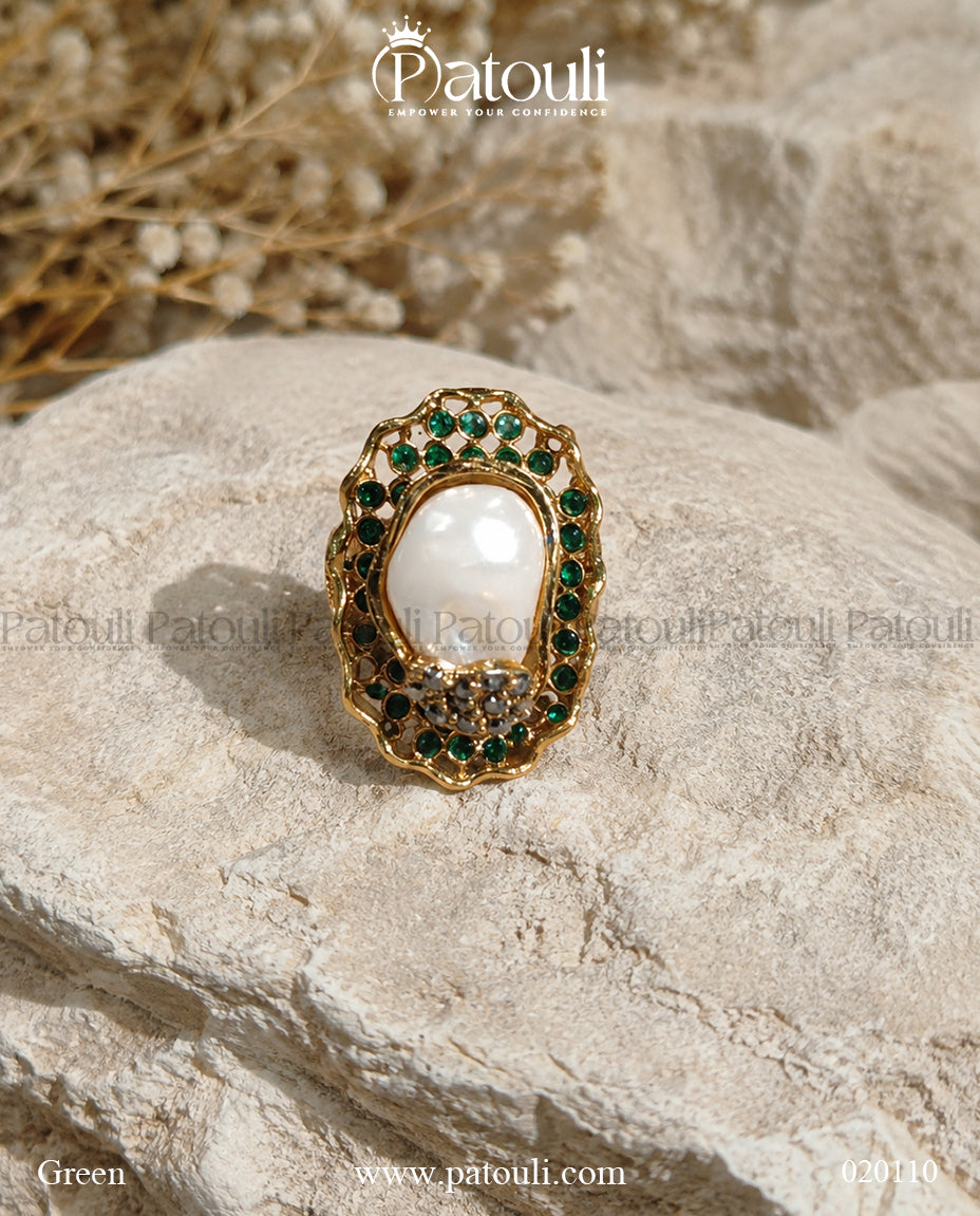Mystic Forest Baroque Pearl Adjustable Ring
