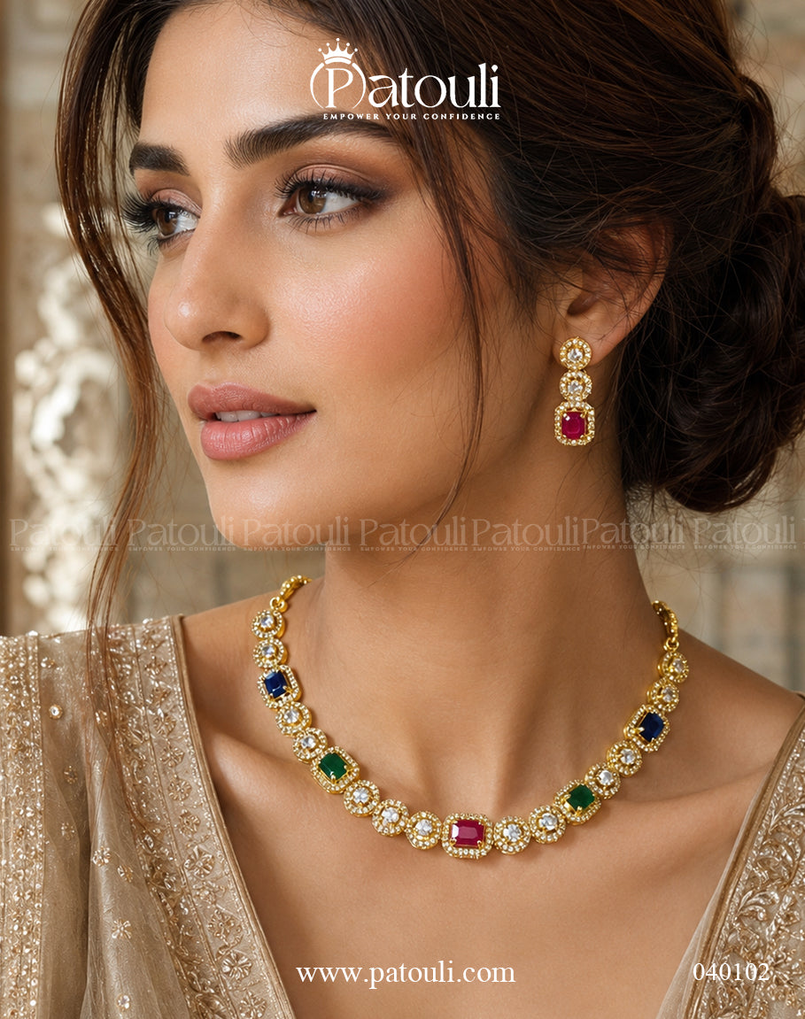 Royal American Diamond Multi Colour Necklace  Set
