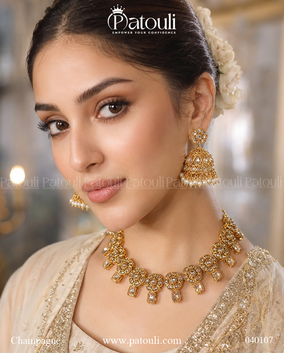 Polki Necklace Set with Jhumka Earrings