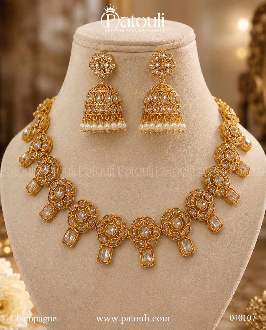 Polki Necklace Set with Jhumka Earrings