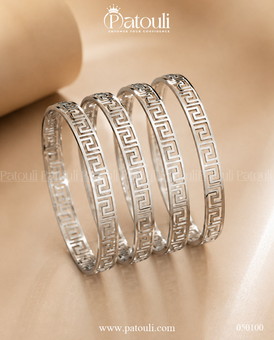 Silver Spiral-Grid Bangles -4 pcs