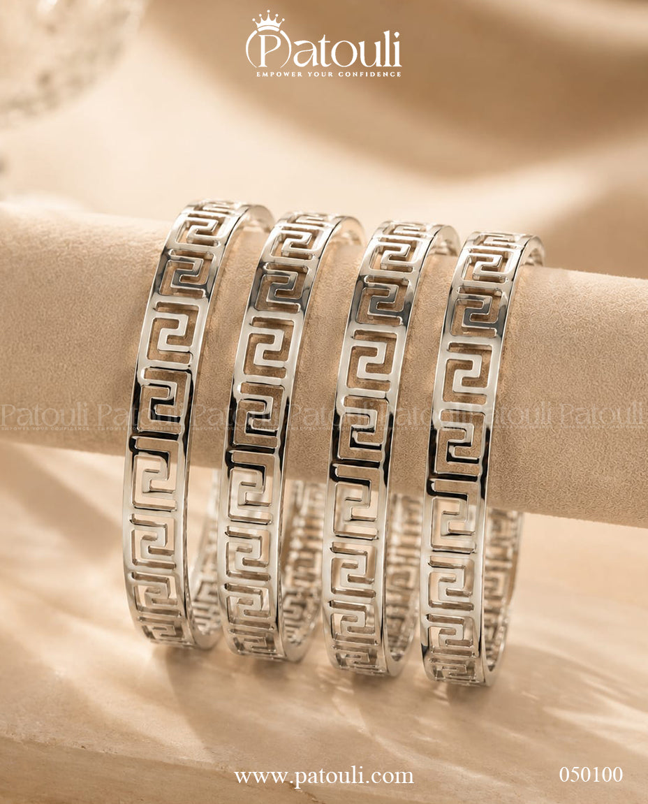 Silver Spiral-Grid Bangles -4 pcs