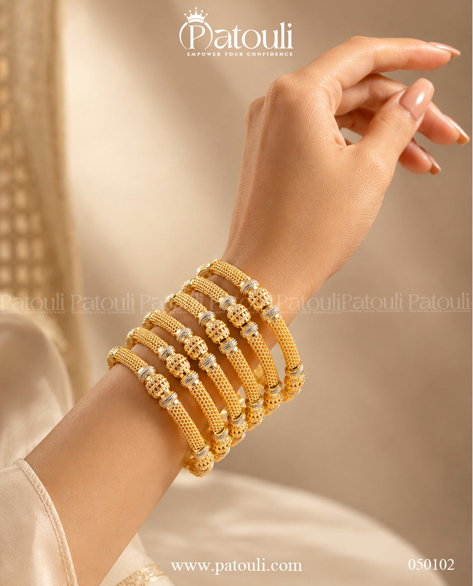Traditional Two-Tone Indian Gold Plated Bangles -6pcs
