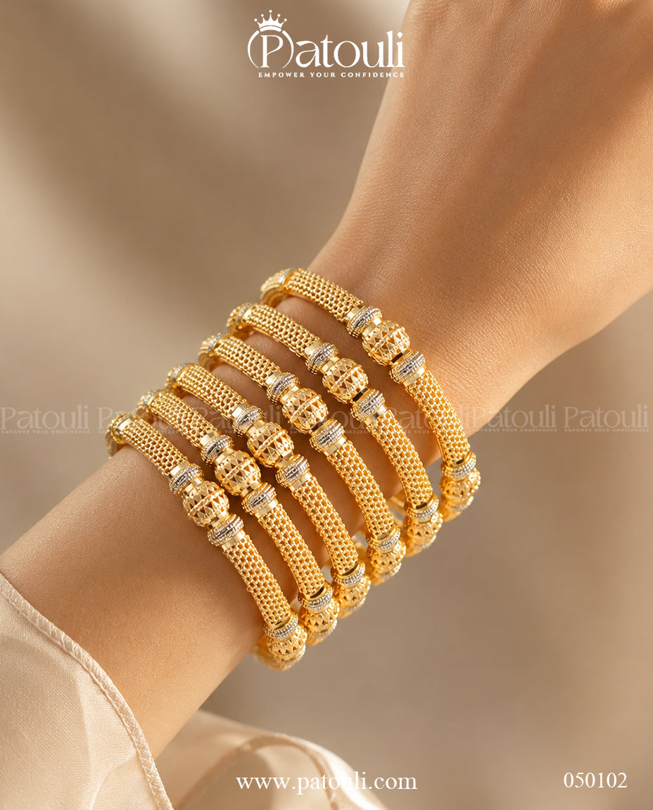 Traditional Two-Tone Indian Gold Plated Bangles -6pcs