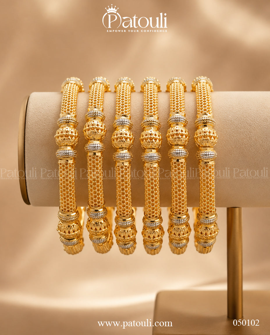 Traditional Two-Tone Indian Gold Plated Bangles -6pcs