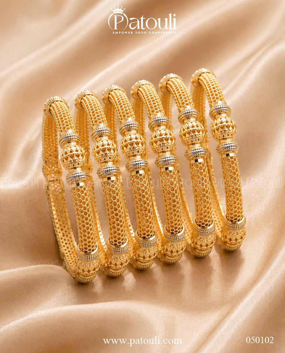 Traditional Two-Tone Indian Gold Plated Bangles -6pcs