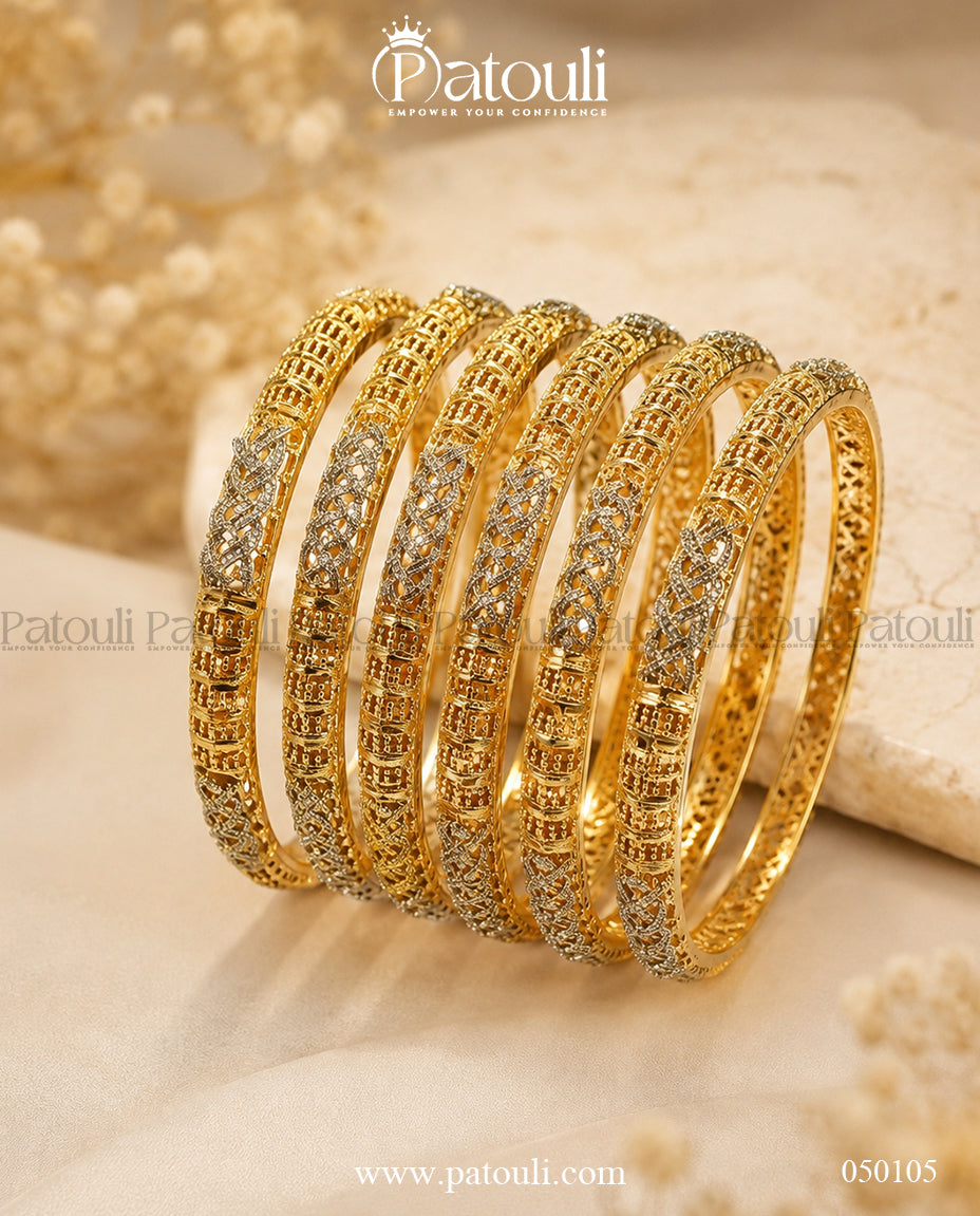 Dual-Tone Gold Plated Bangles - 6pcs