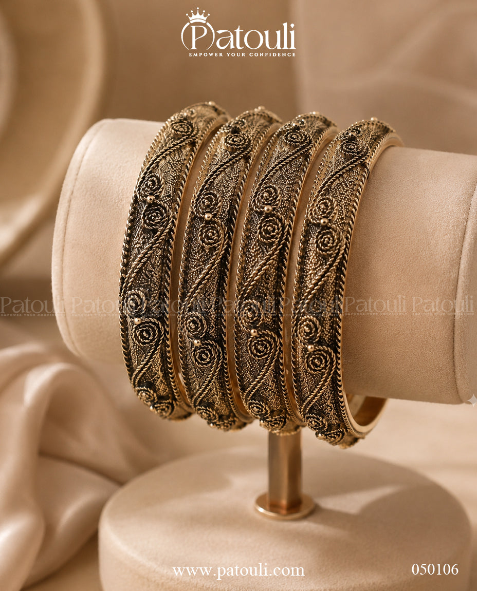Antique Gold Textured Bangle Set  -4pcs