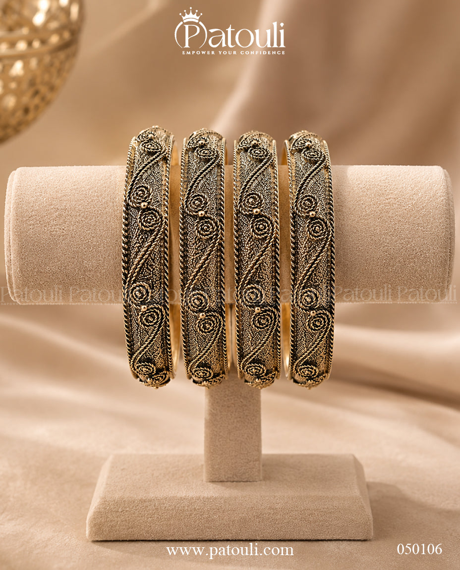 Antique Gold Textured Bangle Set  -4pcs