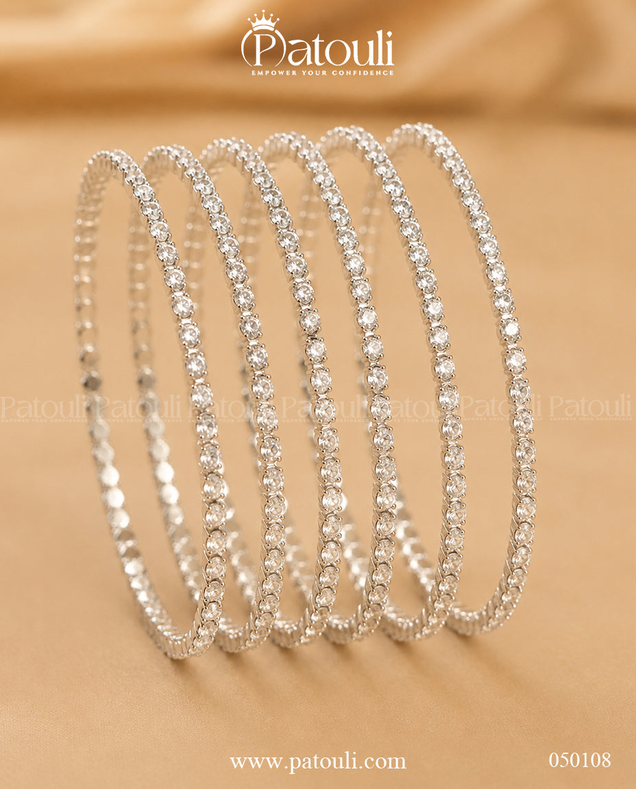 Aura Glittering Diamond-Cut AD Bangles Set    6pcs