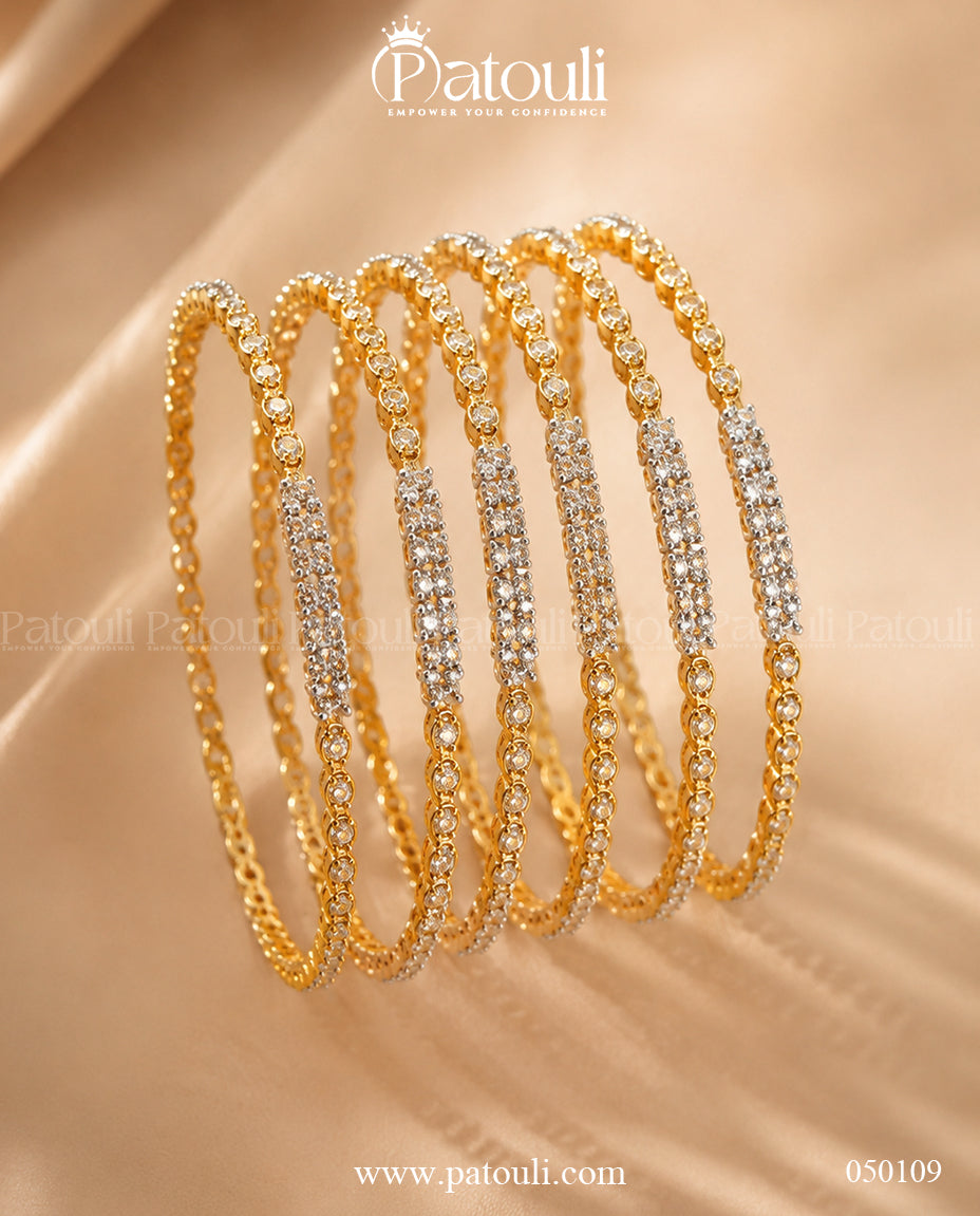Chic Twinkle Dual-Tone AD Bangles   6 pcs