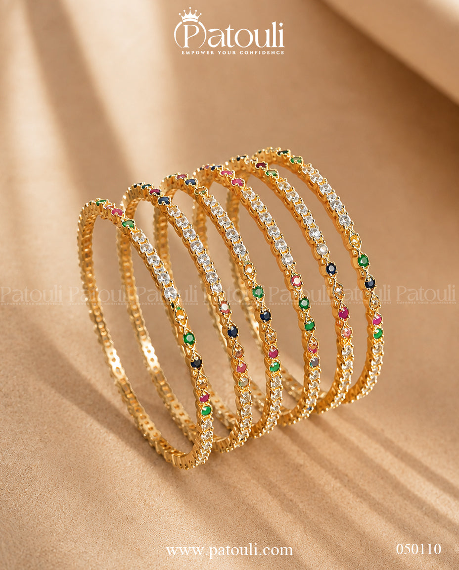 Eternal Sparkle Multi-Gem American Diamond Bangles     6 pcs