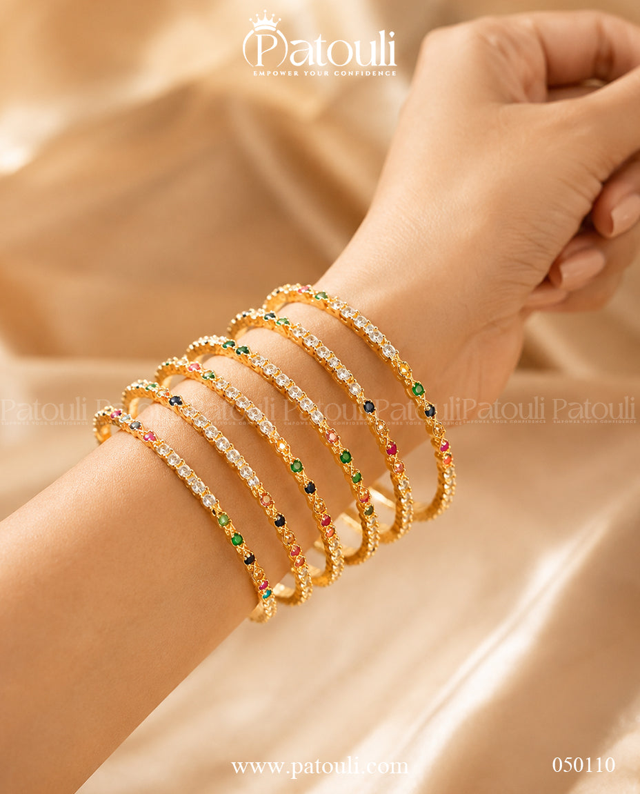 Eternal Sparkle Multi-Gem American Diamond Bangles     6 pcs