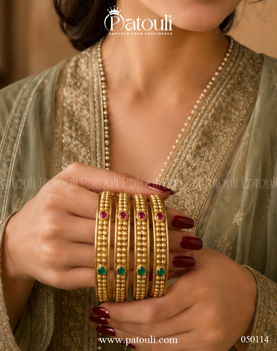 Classic Indian Gold Look Bangles – 4pcs