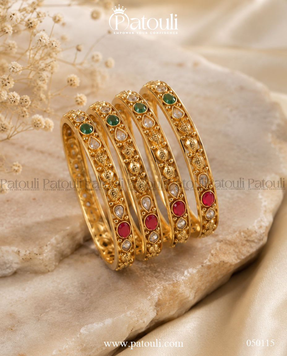 Heritage Gold Tone Bangles – 4 Pcs