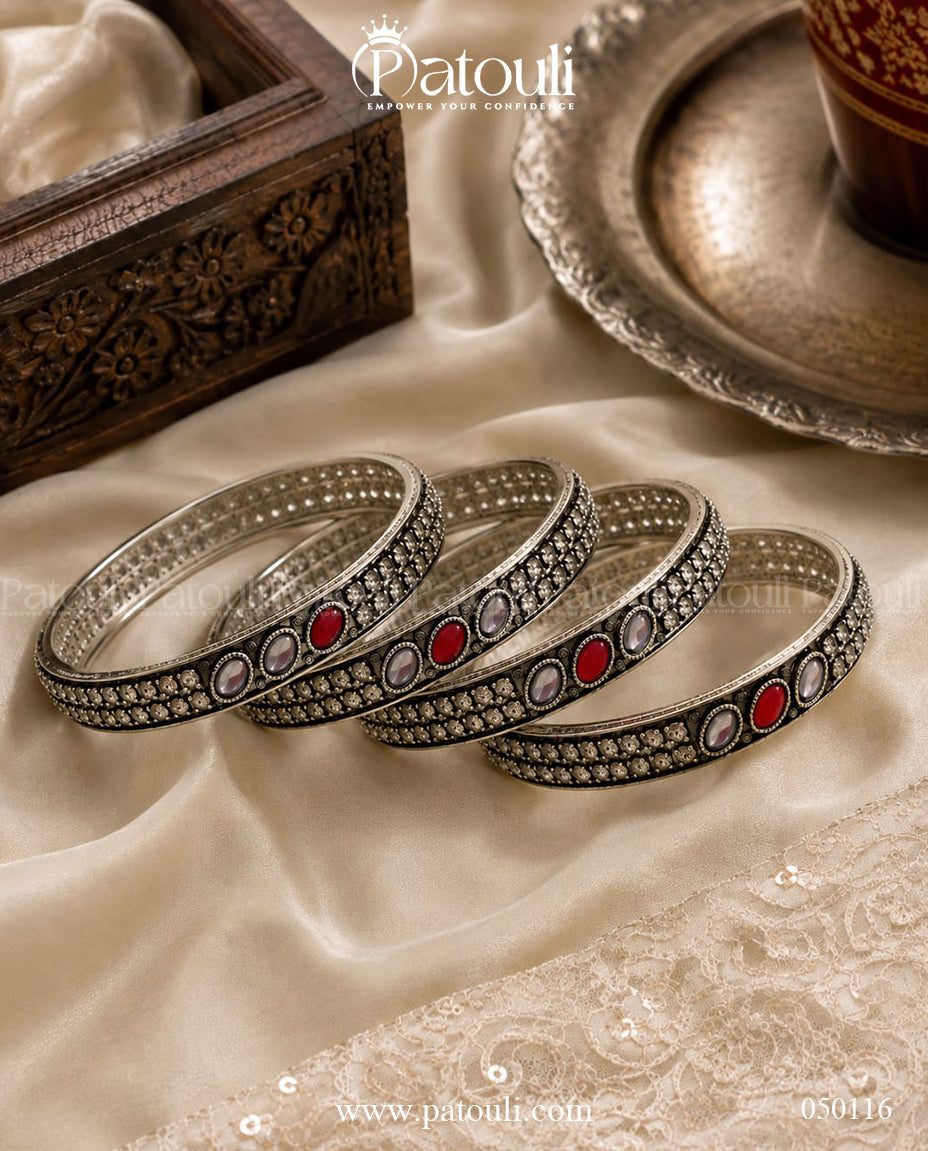 Traditional Oxidized Indian Bangle Set –  4 Pcs