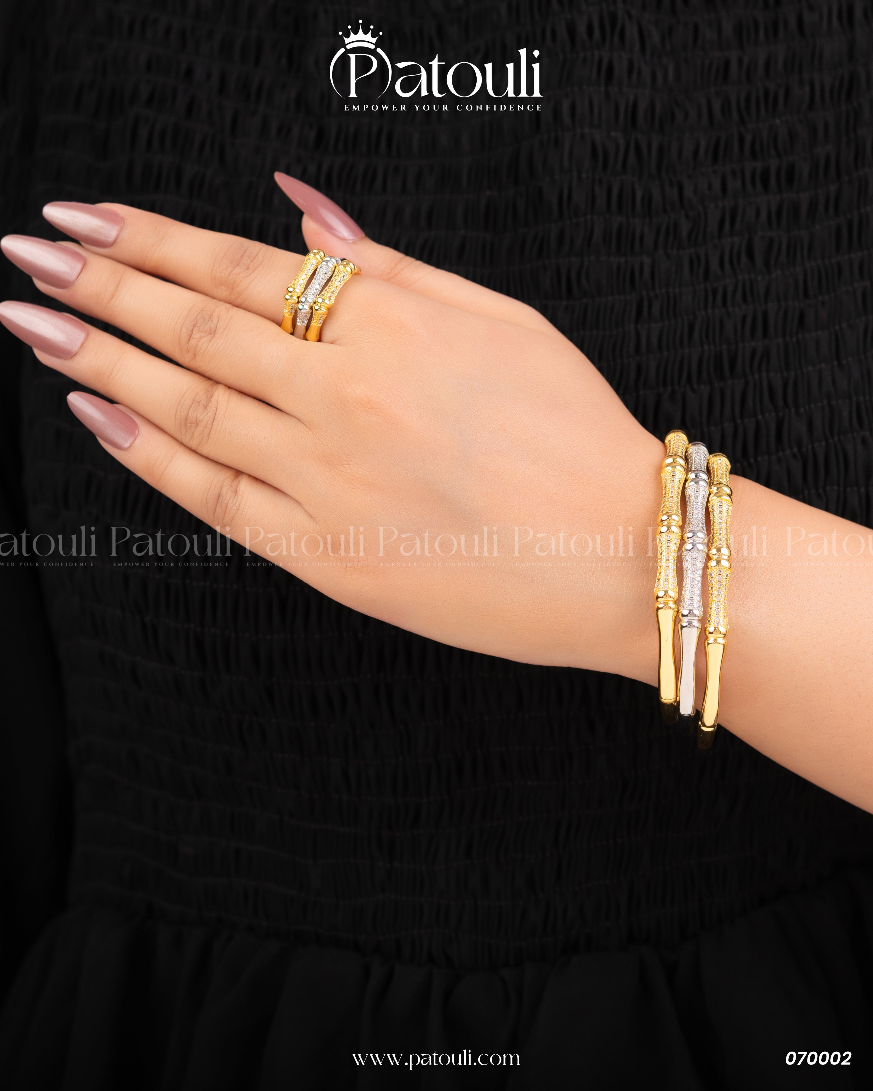 Bone Design Golden Bangles With Ring Pack of 3
