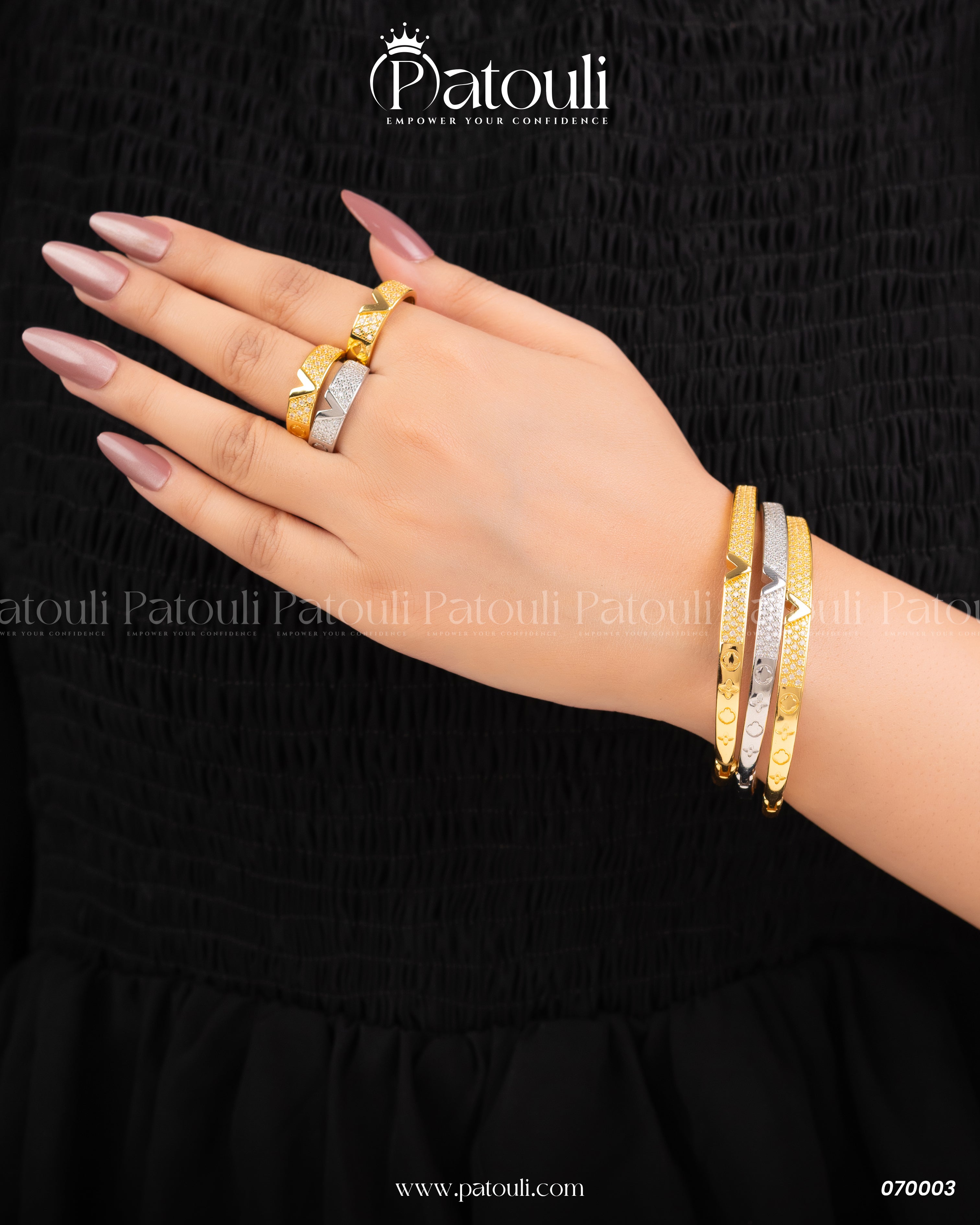 Elegant Golden Bangles With Ring Pack of 3